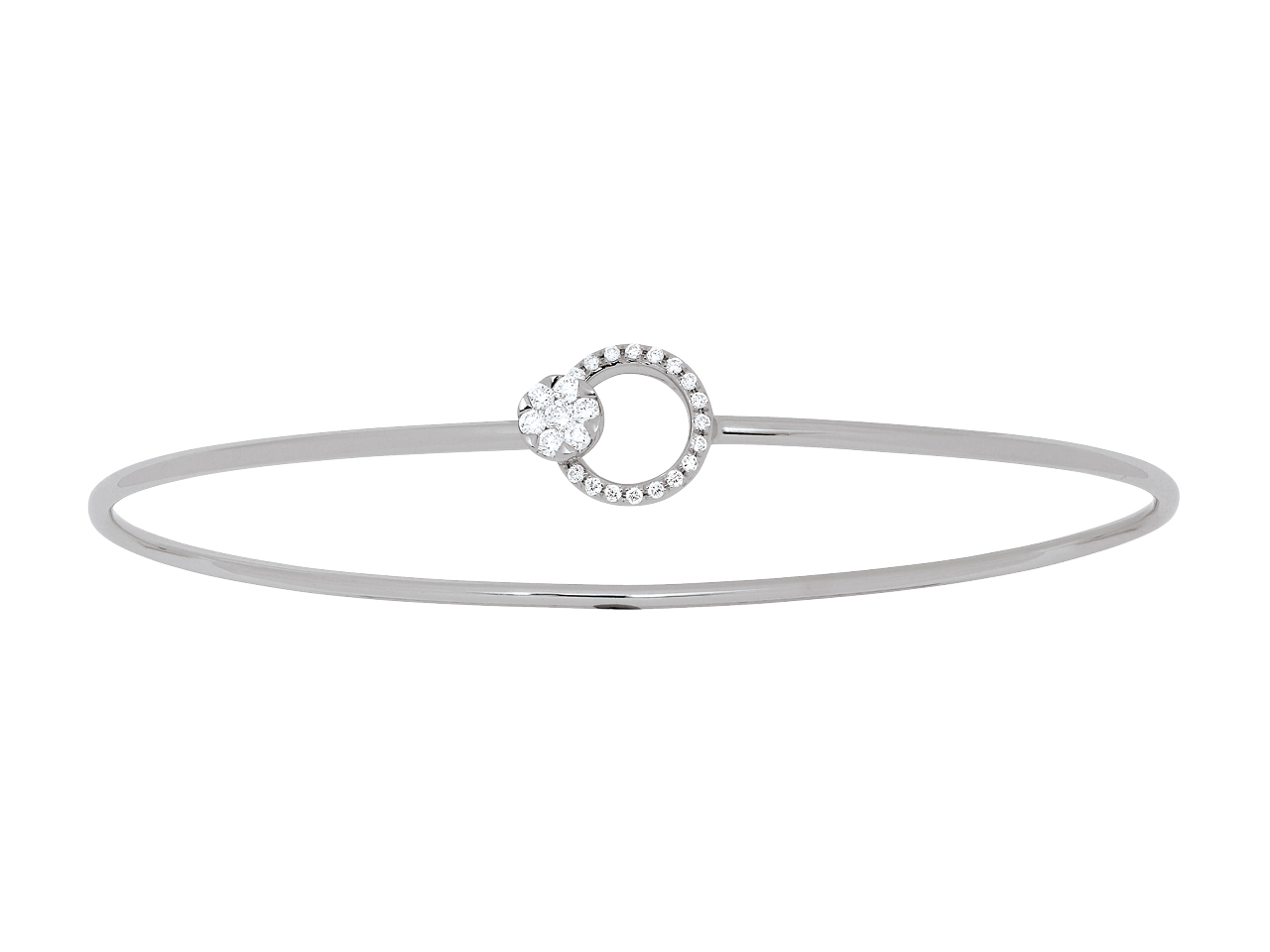 Bracelet Jonc, cercle ajouré et boucle, diamants, Or gris 18k, Caplain Saint André