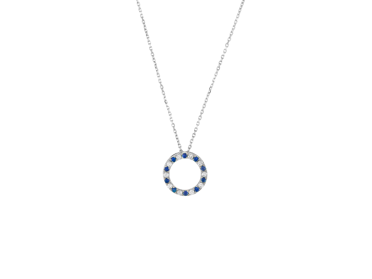 Collier cercle 15 mm, diamants et saphirs, Caplain Saint André