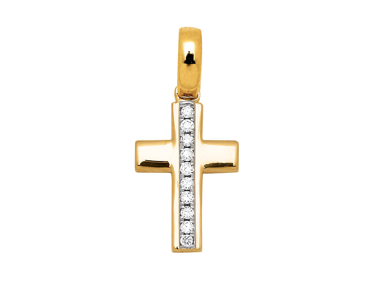 Pendentif Croix sur bélière ligne, diamants, Caplain Saint André