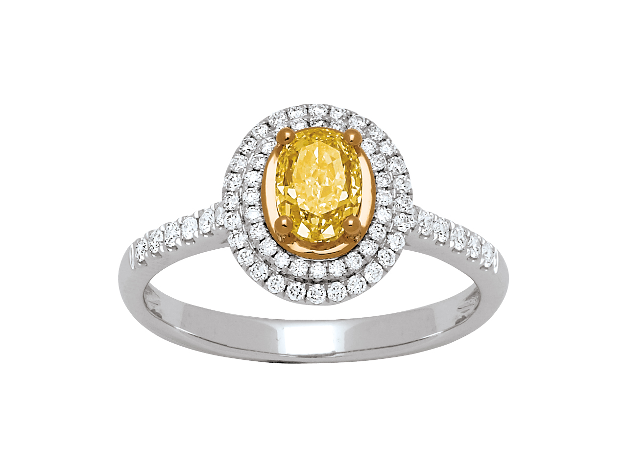 Bague Solitaire, diamant jaune ovale, Caplain Saint André